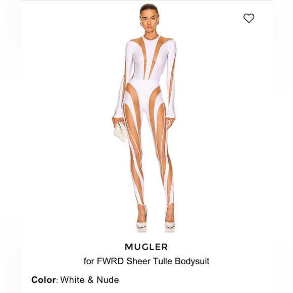 Mugler Tops - MUGLER for FWRD Sheer Tulle Bodysuit in White & Nude Size 38